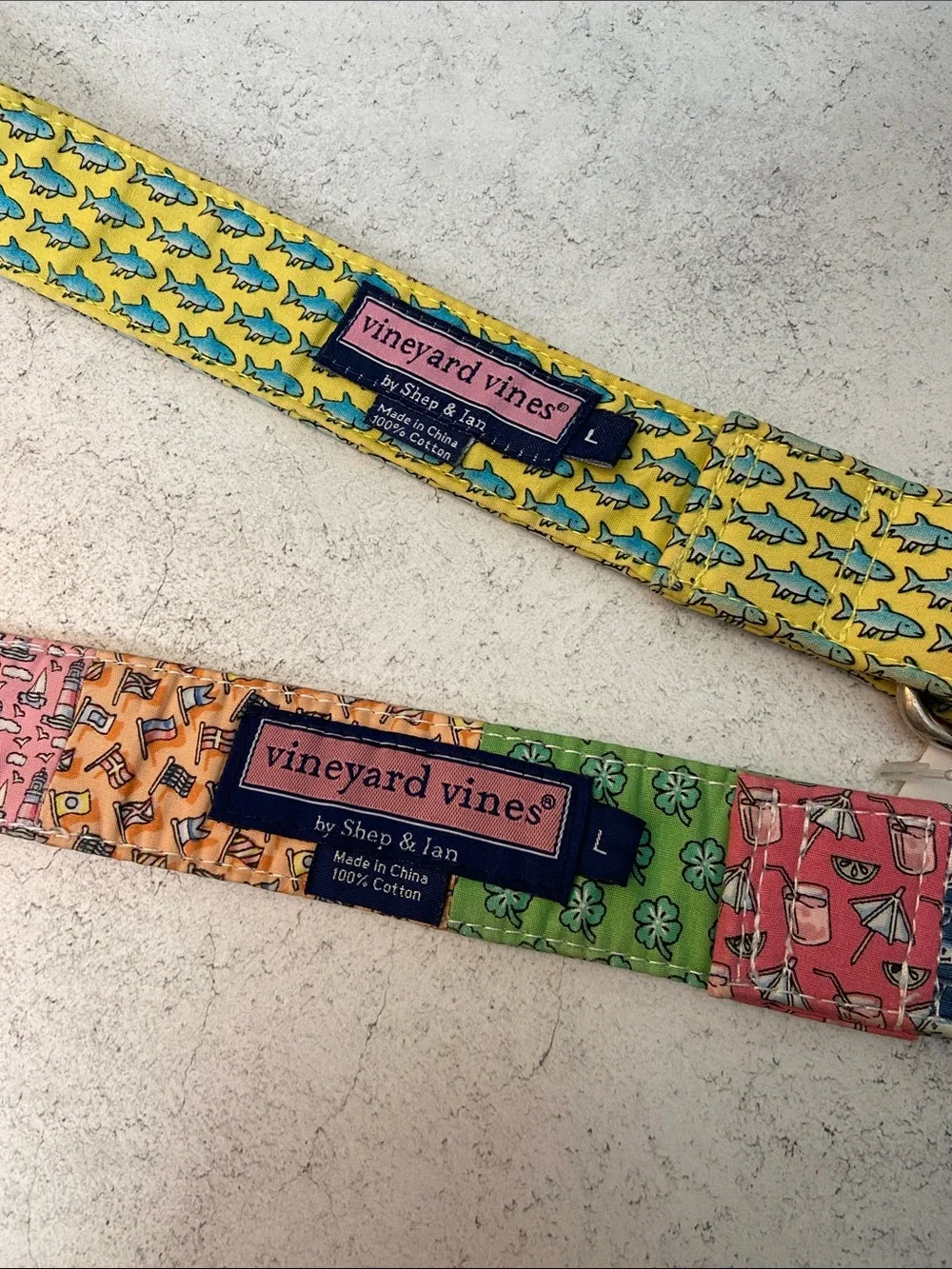 Bundle of 2 Vineyard Vines Canvas Belt Lot Fish Sailboat Golf Flag Cotton Large